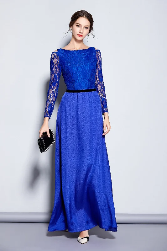 Exclusive Savings LONG SLEEVE CONTRAST LONG FORMAL DRESS - XL in Clearance