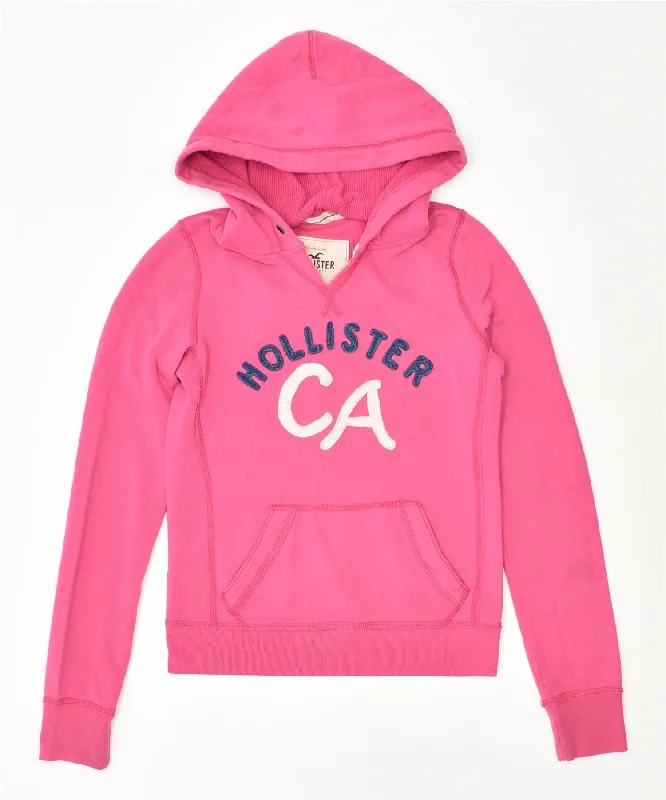 comfy athletic hoodieHOLLISTER Womens Graphic Hoodie Jumper UK 10 Small Pink Cotton