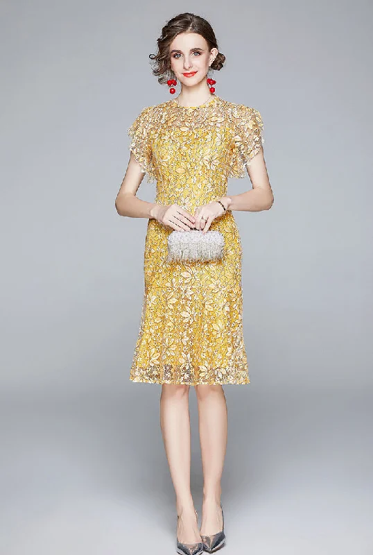 Special Promotion Summer Short Sleeve and elegant Lace fitted Dress