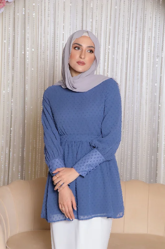 Fantastic Offers Ada Swiss Dot Top- Blue Gray