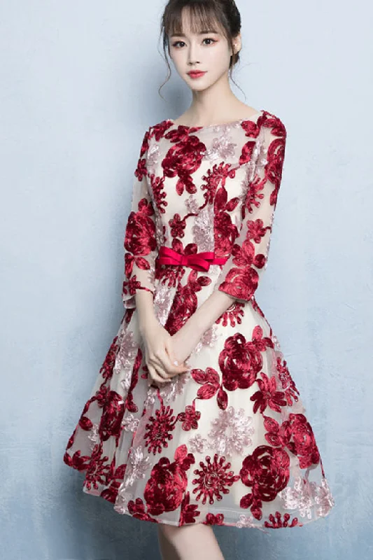 Act Fast THREE QUARTER SLEEVE EMBROIDERED BACK BANDAGE A-LINE DRESS