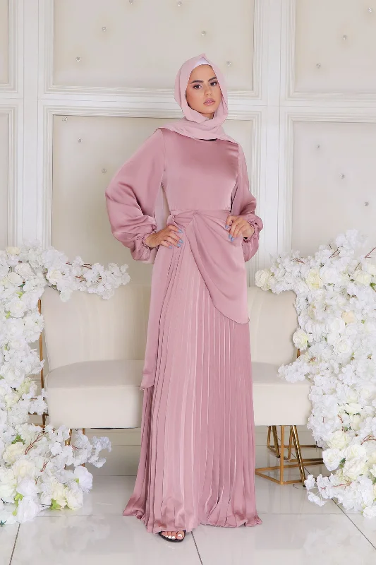 Quick Sale Athena Pleat Satin Dress- Rose Pink