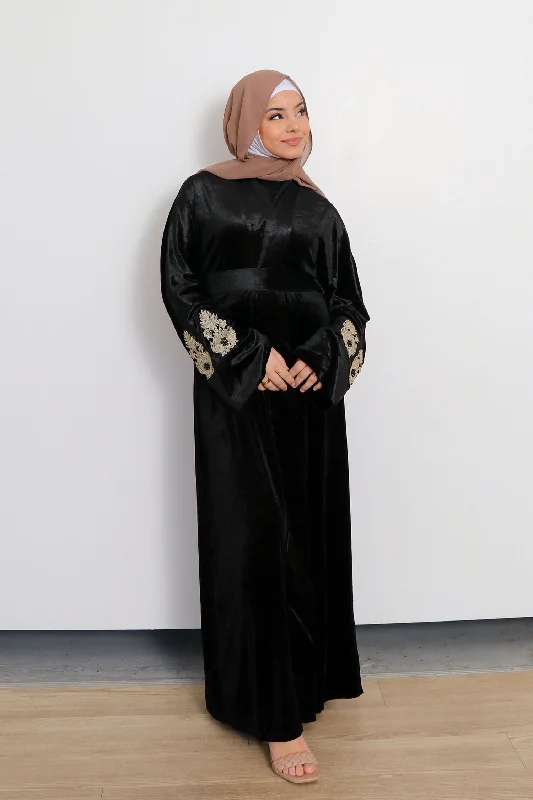 Super Sale Yara VIP Luxury Lace Open Abaya- Black