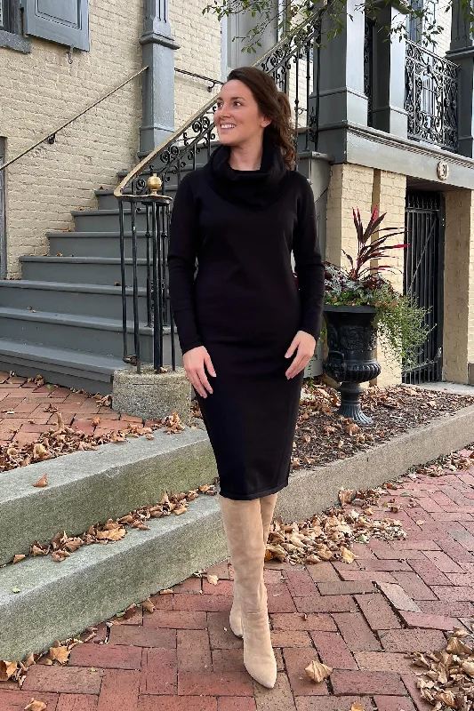 Final Markdown THE EMERY COWL NECK SWEATER DRESS IN EBONY