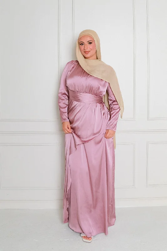 Value Deals Sarai Layer Satin Dress- Dusty Rose Pink