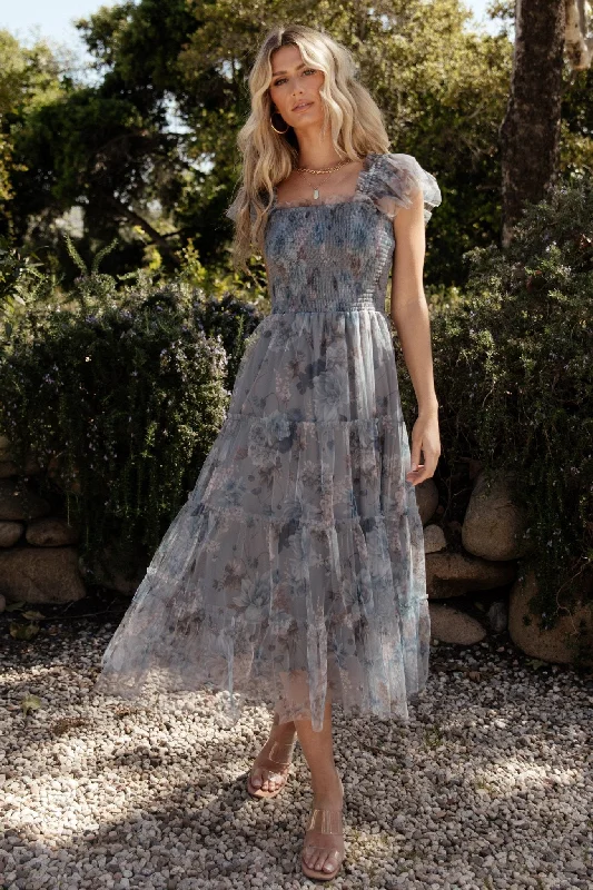 ashionable dressClementine Tulle Midi Dress | Dusty Blue Floral