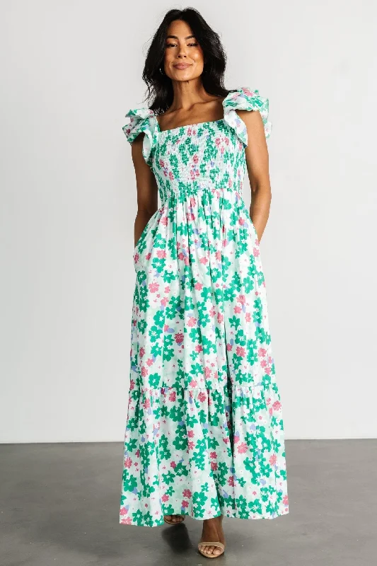 Weekend Deal Laguna Smocked Maxi Dress | Green Floral