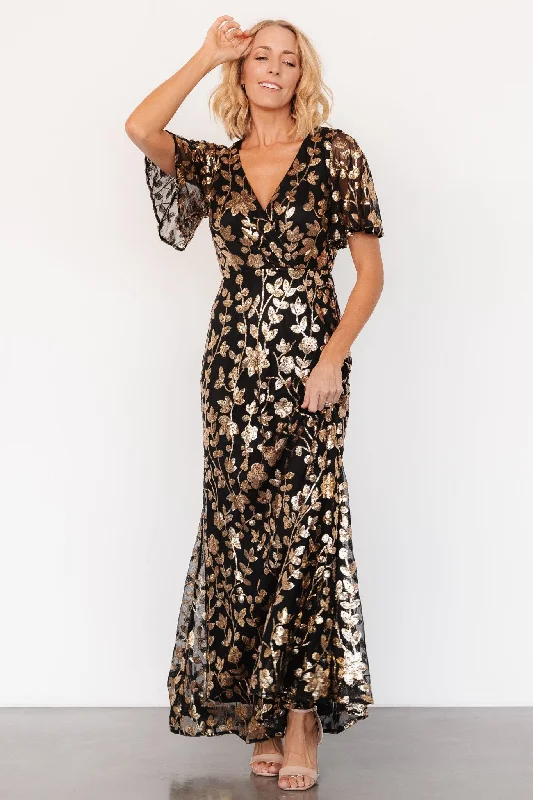 Limited Availability Esme Sequin Dress | Black + Gold