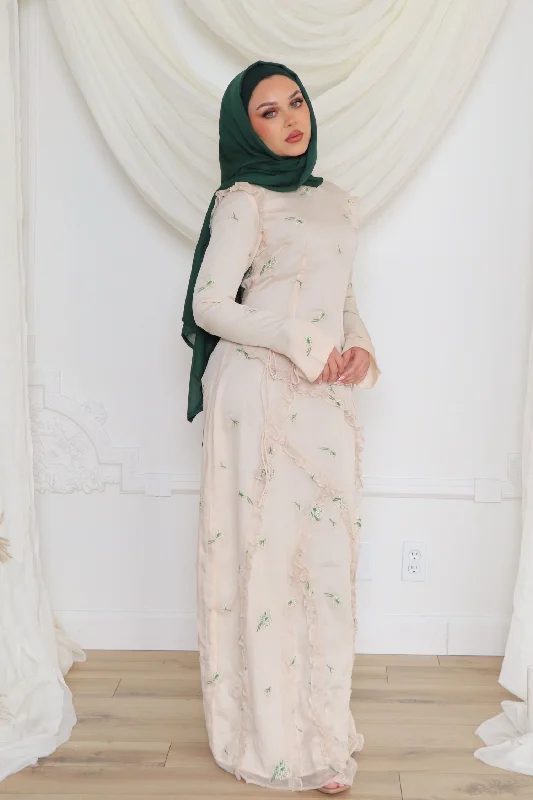 Get It Before It’s Gone Daisy Floral Ruffle Maxi Dress- Beige