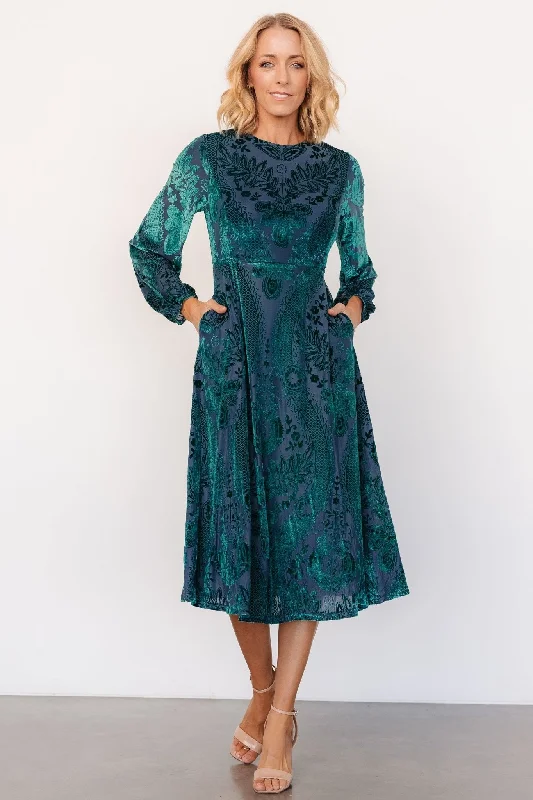 statement dressLorielle Velvet Midi Dress | Emerald Print