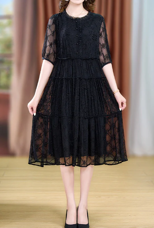 Bonus Savings Lace hollowed-out black knit  dress