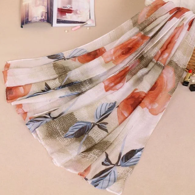 New Markdowns Dark Peach Floral Cotton Scarf