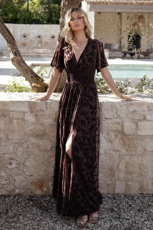 Limited Availability Veronica Velvet Maxi Dress | Espresso