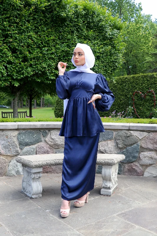 Major Savings Luxe Satin Skirt- Navy Blue