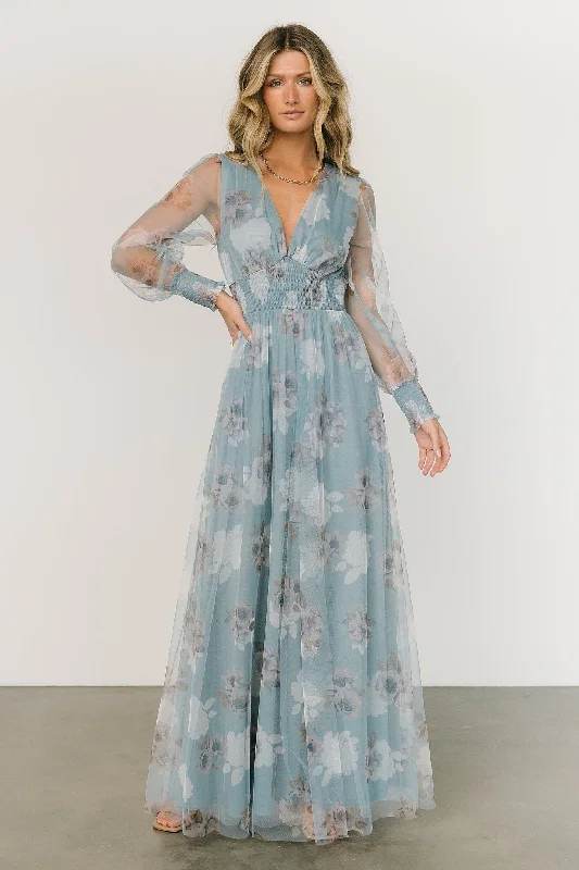 elegant shift dressLayla Tulle Maxi Dress | Light Blue Floral