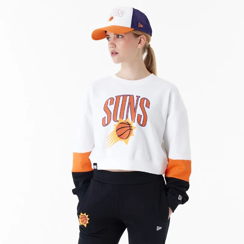 Discount Deals Phoenix Suns Womens NBA Colour Block White Crop Crew Neck Sweatshirt