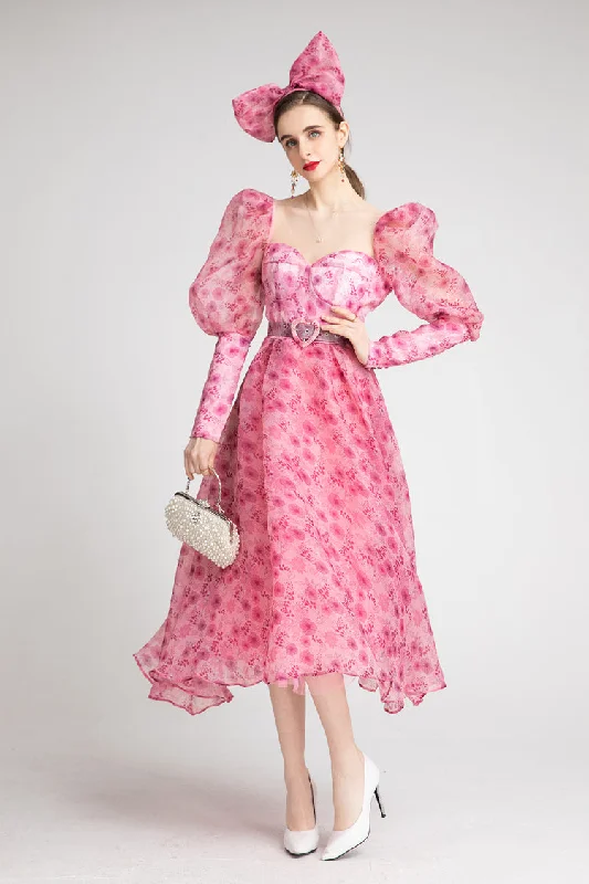 Customer Appreciation Sale Olivia Puff Sleeve Square Neck A-line Dress With Belt