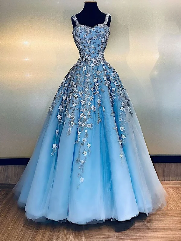 Exclusive Deal Prom Dresses Spaghetti Straps A-line Evening Dress Tulle Appliques Women Gown Blue Tulle Formal Gown,DS4258 Exclusive Deal Prom Dresses Spaghetti Straps A-line Evening Dress Tulle Appliques Women Gown Blue Tulle Formal Gown,DS4258