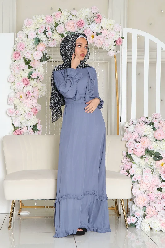 Exclusive Online Offer Valerie Chiffon Ruffle Dress- Blue Gray