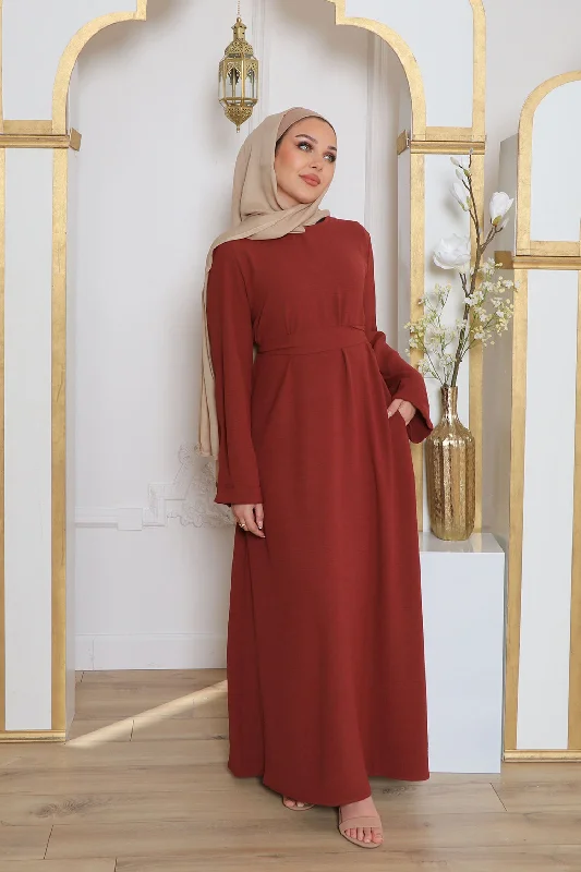 Special Discount Nila Textured Essential Abaya- Burnt Sienna