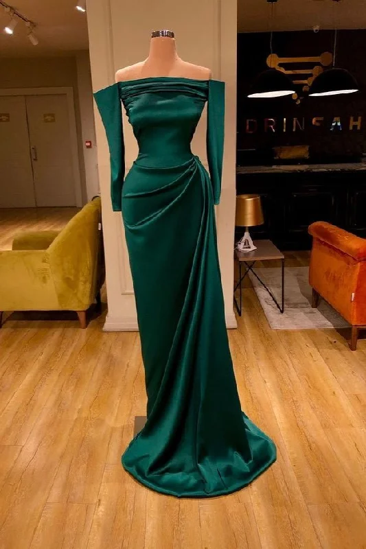 Special Price Beautiful Dark Green Long Sleeves Prom Dress Mermaid With Ruffles,DS4663