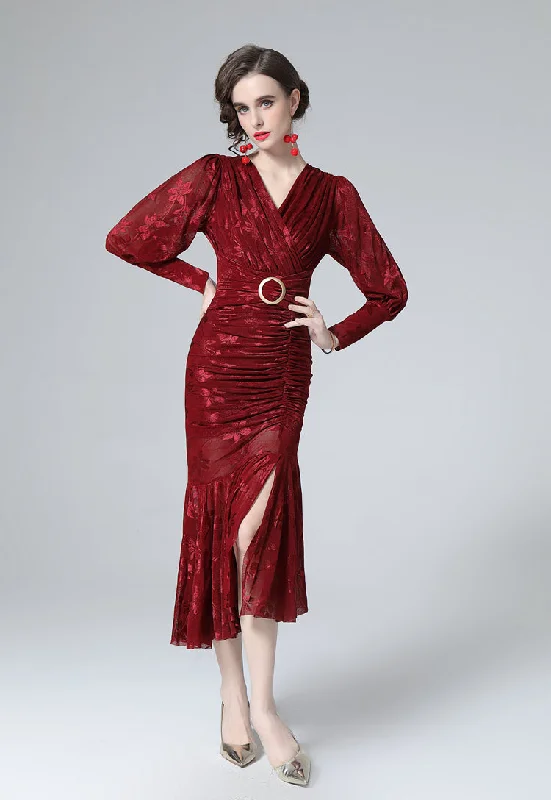 Instant Savings Imogen Jacquard Wrinkle Mermaid Dress
