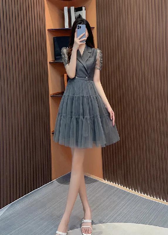 Savings Event Women Elegant Short Sleeve with Patchwork Mesh Dress