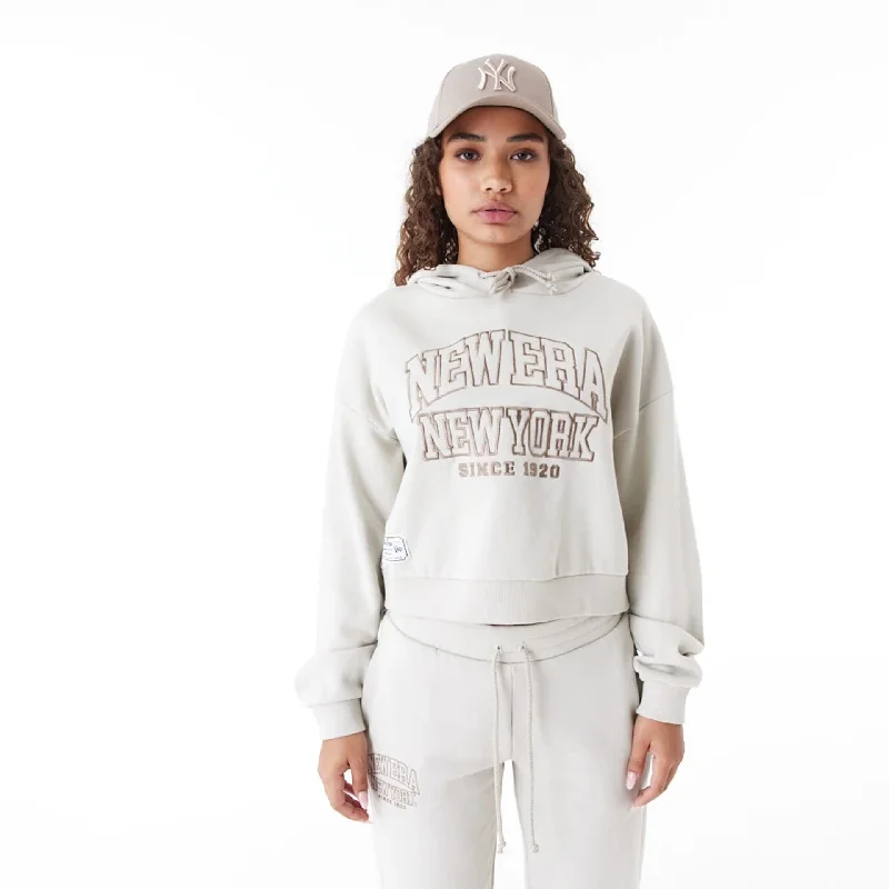 Stock Clearance New Era Arch Wordmark Stone Womens Crop Pullover Hoodie