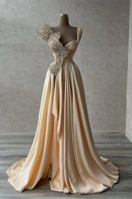 Anniversary Sale Designer Elegant Sleeveless A-line Long Glitter Silt Prom Dresses,F04801