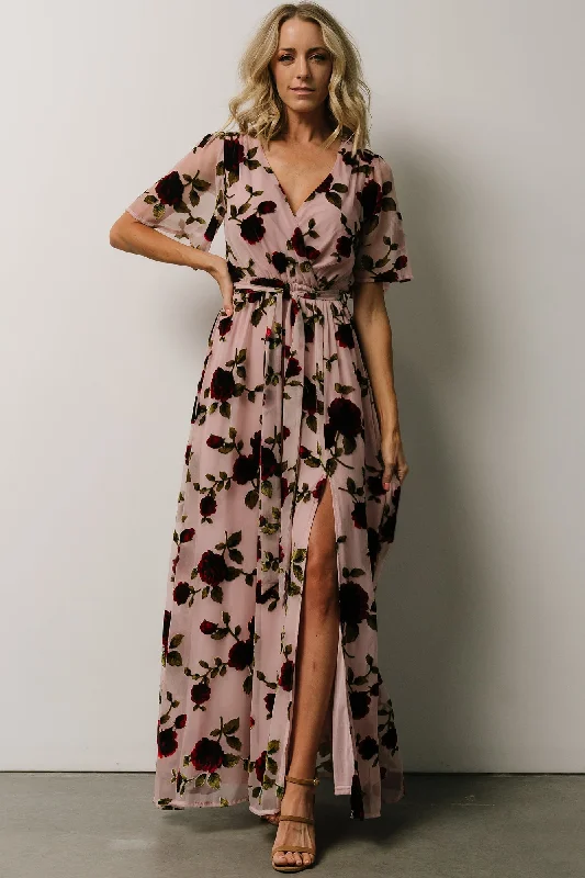 casual shift dressParisian Velvet Maxi Dress | Blush Rose Floral