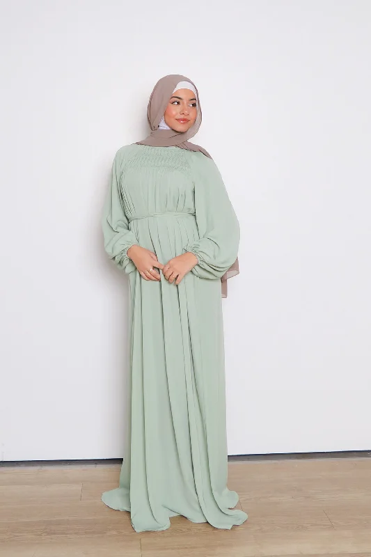 Inventory Reduction Nayma Pleat Chiffon Dress- Light Sage