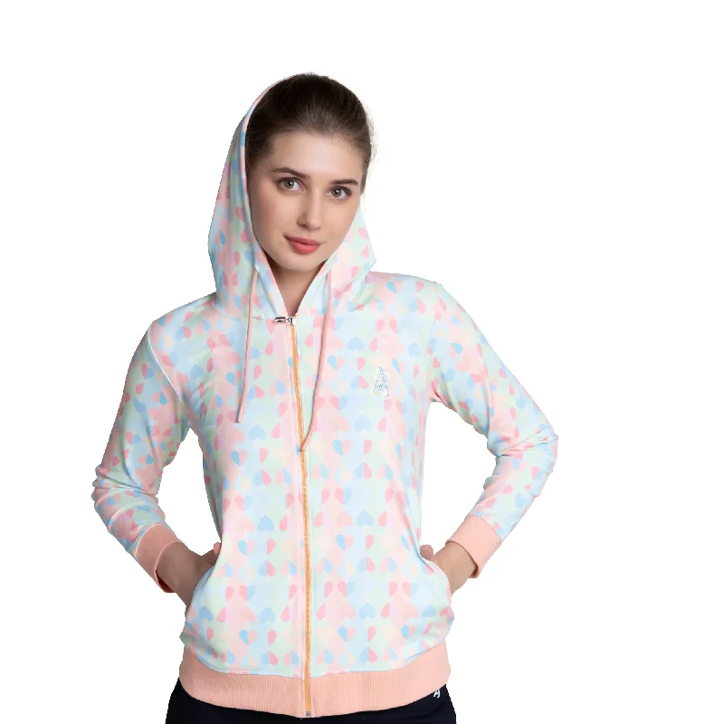 Best Bargains Heart Printed Full Sleeves Zipper Hoodie Sweatshirt For Women