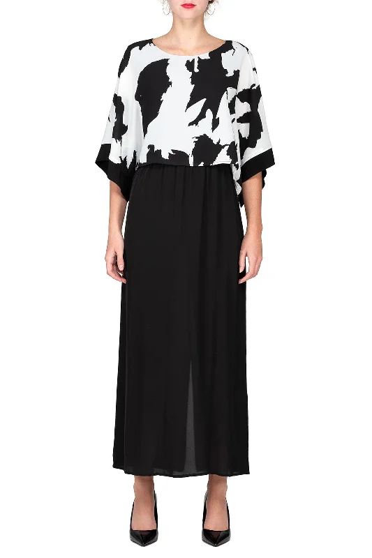 Major Savings SCANDINAVIA-Batwing Black and White Maxi Dress
