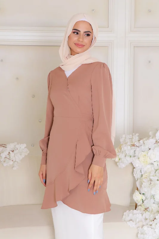 Stock Clearance Tessa Wrap Top- Tan