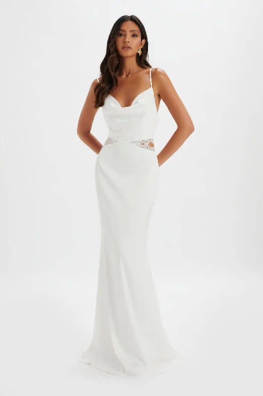 velvet dressMAY Lace Insert Satin Maxi Dress in White