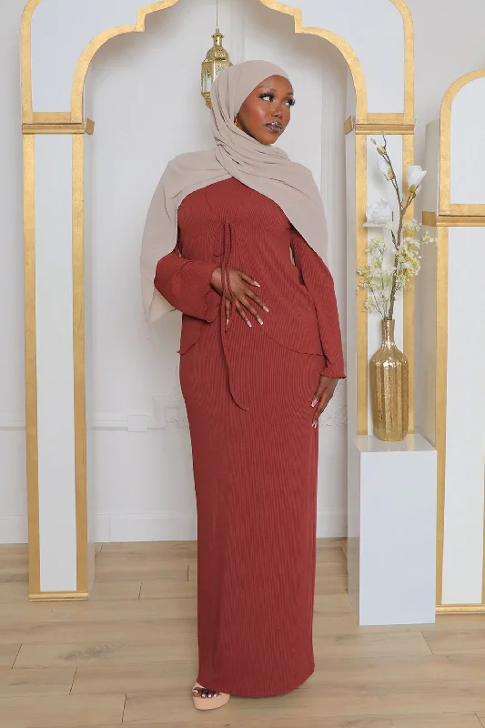 Special Price Lina Ribbed Maxi Set- Burnt Orange
