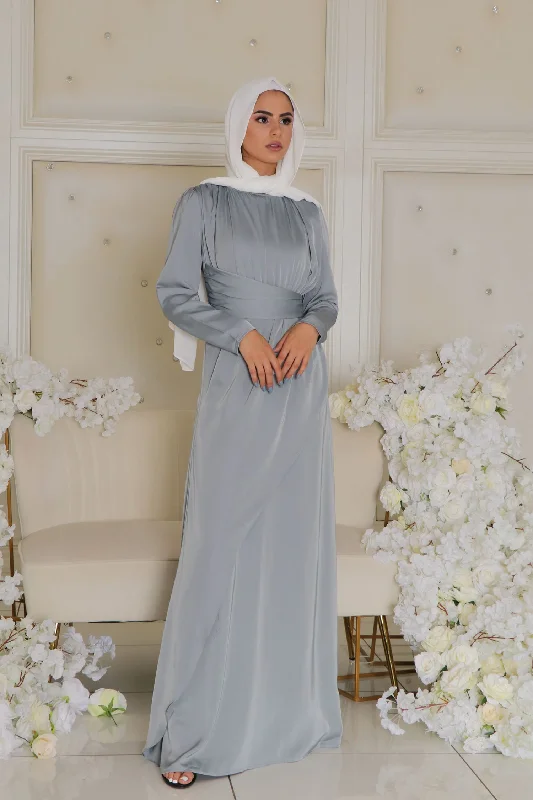 Now or Never Sarai Layer Satin Dress- Mint Gray