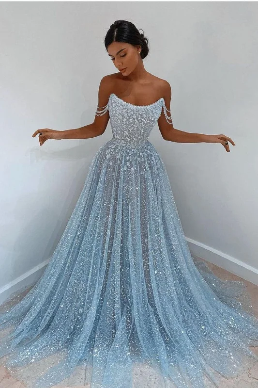 Closeout Sale Blue tulle long prom dress blue tulle evening dress sparkle prom dresses,DS4424 Closeout Sale Blue tulle long prom dress blue tulle evening dress sparkle prom dresses,DS4424