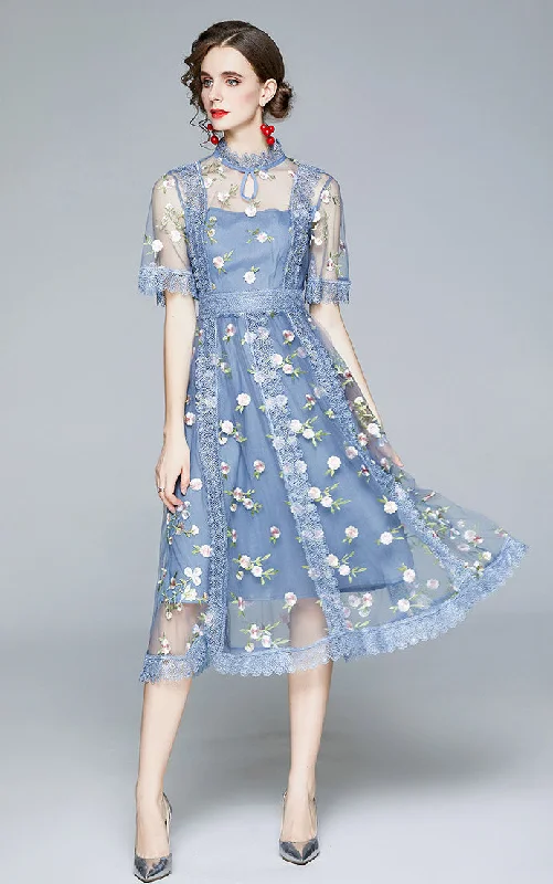 Super Savings Embroidered mesh French long super fairy sweet dress