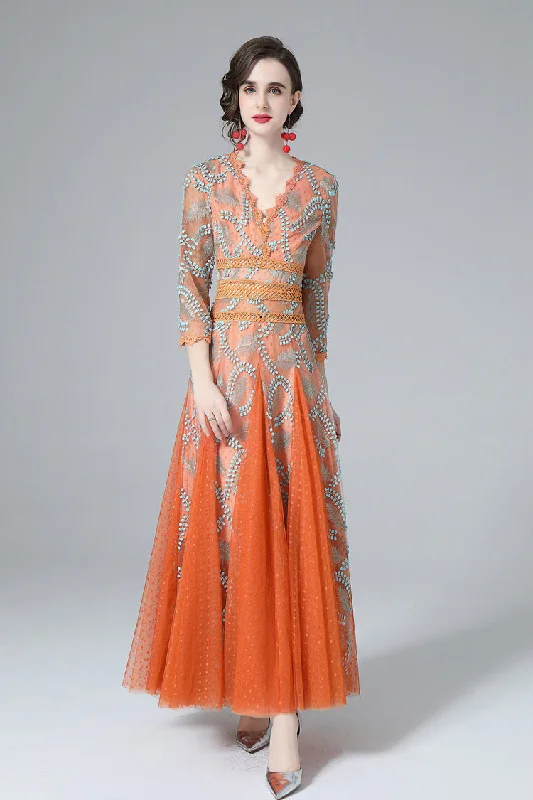 Price Slash Lilith Embroidered Tulle A-line Dress