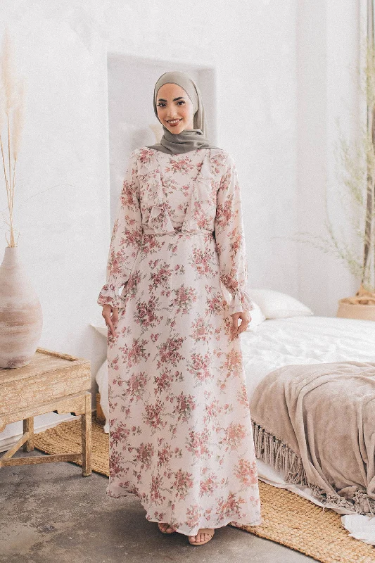 Discount Deals Kayan Floral Chiffon Dress- Blush Pink