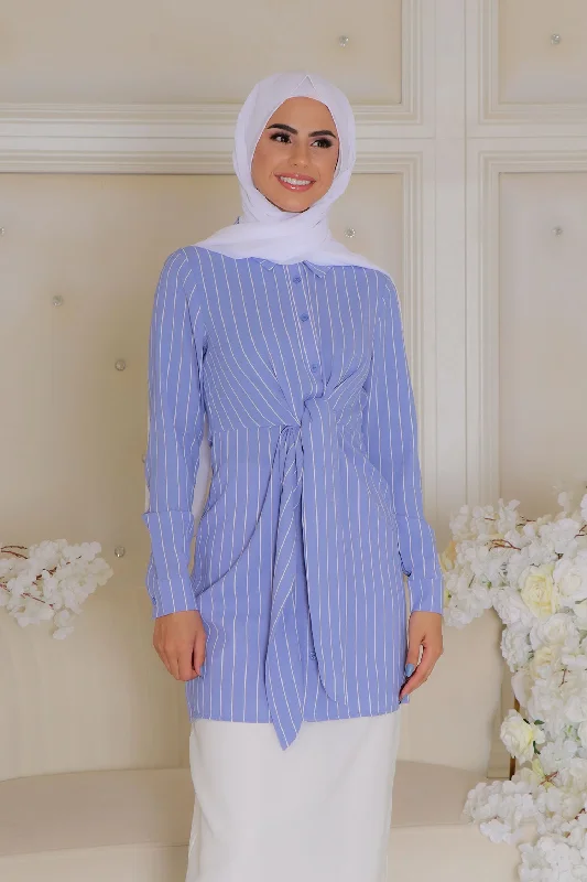 Exclusive Offers Nia striped Wrap Top- Blue Gray