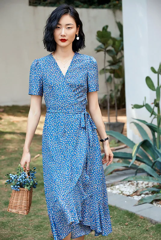 Hurry In New Casual 100% silk Long Skirt Slim V-Neck Ruffled Skirt