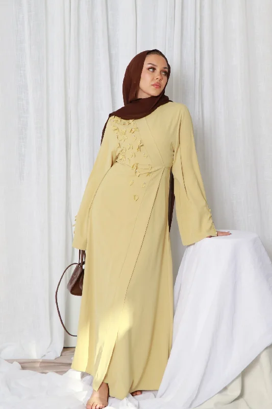 luxury dressLilian Embroidery Abaya Set- Butter Yellow