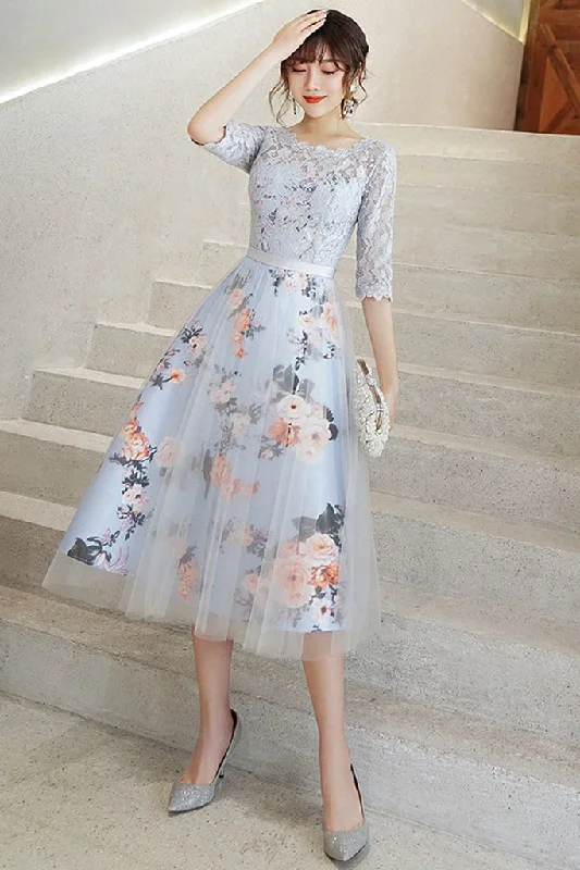 Sneak Peek Sale HALF SLEEVE BACK V-NECK CONTRAST TWO LAYER FORMAL DRESS