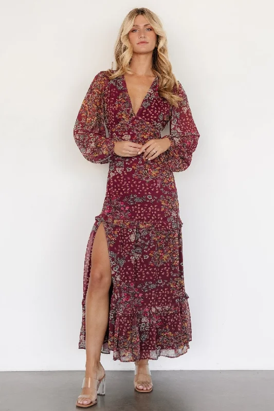 office dressBowman Deep V Maxi Dress | Burgundy Multi