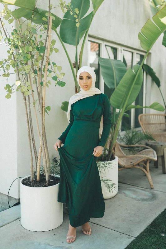 Exclusive Savings Bella Chiffon Dress- Hunter Green