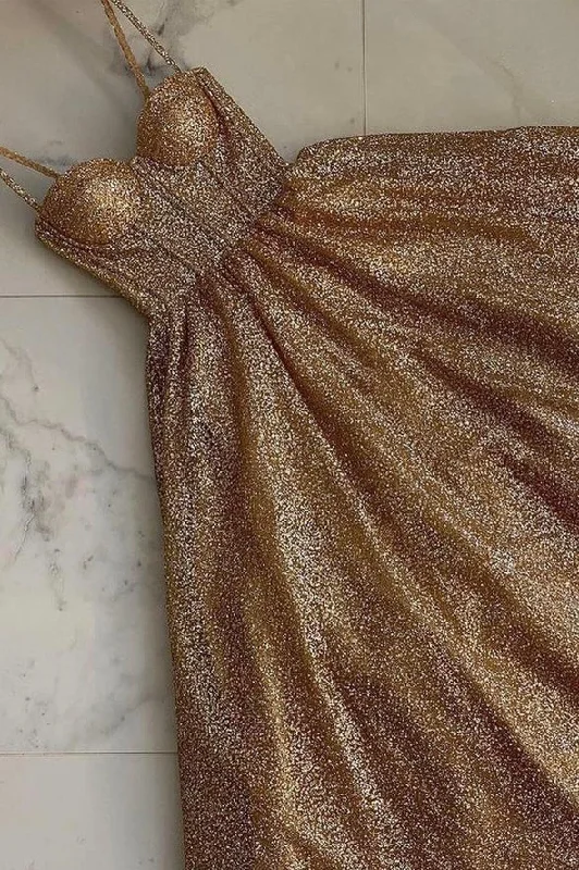 Super Deal Gold sequins long prom dress A line evening gown,DS3850
