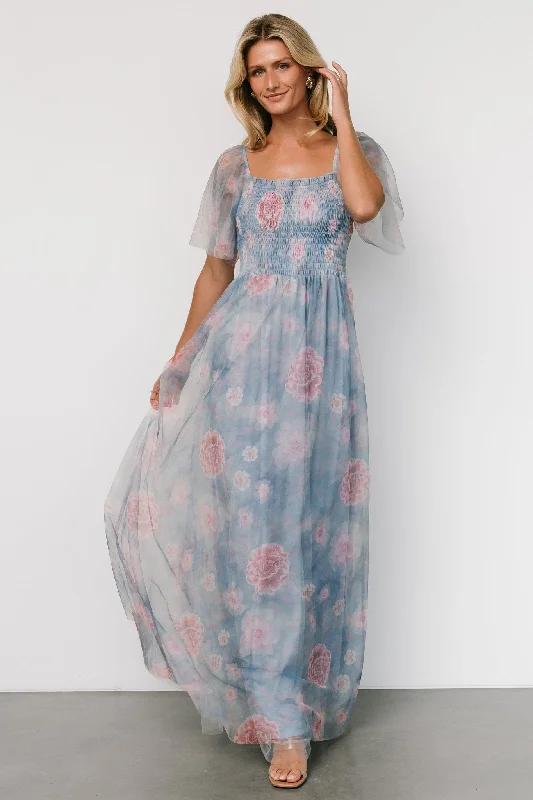 bodycon dressCassandra Tulle Maxi Dress | Light Blue + Pink Floral