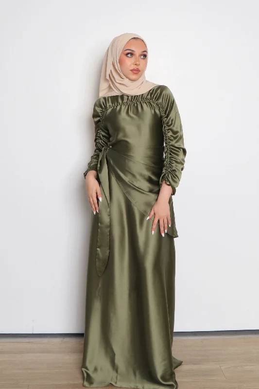 Price Reduction Keira Wrap Satin Dress- Sage Green